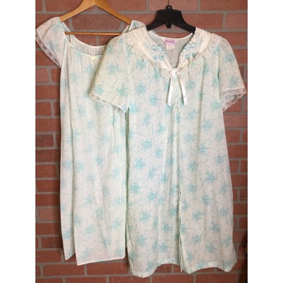 Vintage Dreamcoats Women's Nightgown Housecoat Set Floral Print Lace Detail Sz M - Picture 2 of 16